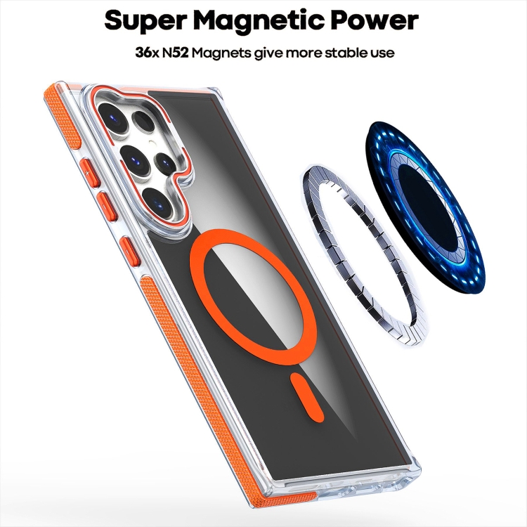 For Samsung Galaxy S24 Ultra 5G Dual-Color Transparent Black Magsafe Lens Holder Phone Case(Orange) For Samsung Galaxy S24 Ultra 5G Dual-Color Transparent Black Magsafe Lens Holder Phone Case(Orange)