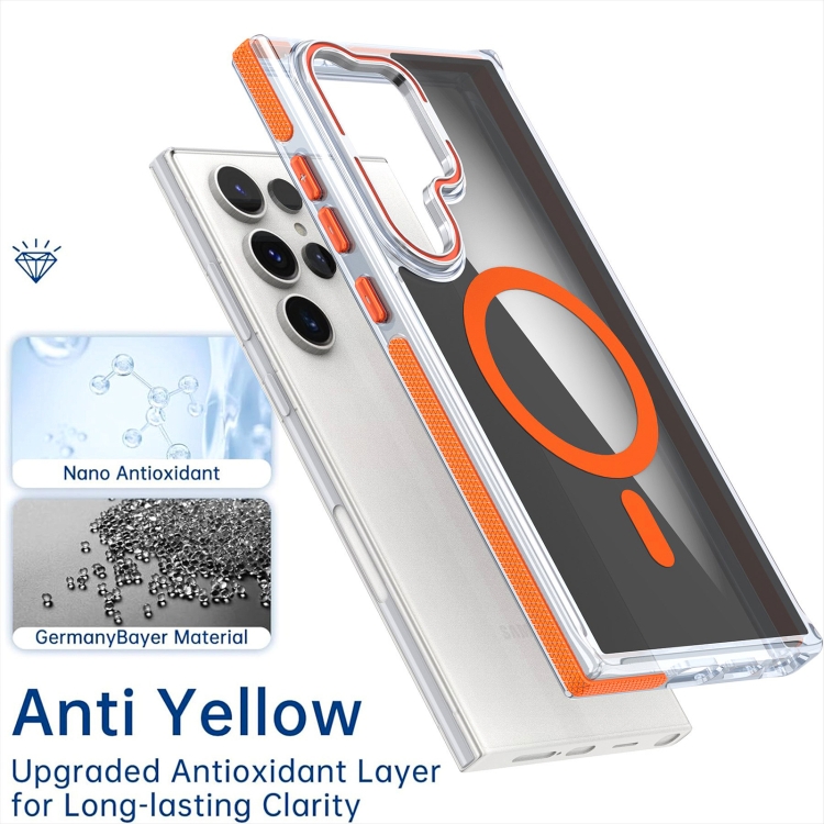 For Samsung Galaxy S24 Ultra 5G Dual-Color Transparent Black Magsafe Lens Holder Phone Case(Orange) For Samsung Galaxy S24 Ultra 5G Dual-Color Transparent Black Magsafe Lens Holder Phone Case(Orange)