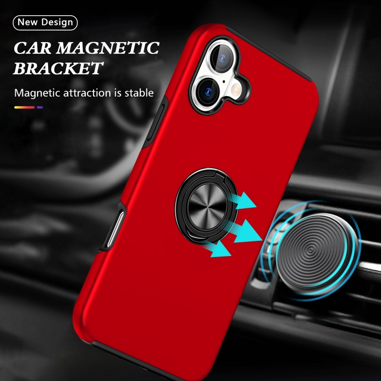 For iPhone 16 Plus PC Hybrid TPU Magnetic Ring Holder Phone Case(Red) For iPhone 16 Plus PC Hybrid TPU Magnetic Ring Holder Phone Case(Red)