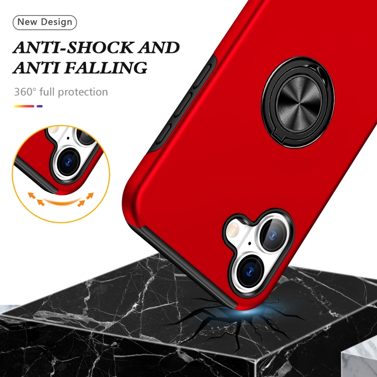 For iPhone 16 Plus PC Hybrid TPU Magnetic Ring Holder Phone Case(Red) For iPhone 16 Plus PC Hybrid TPU Magnetic Ring Holder Phone Case(Red)