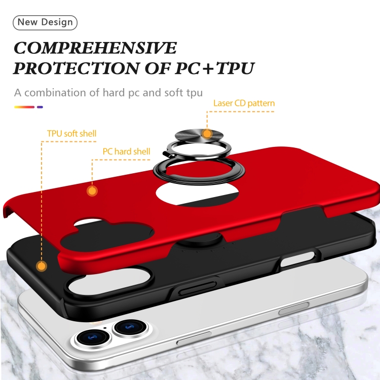 For iPhone 16 Plus PC Hybrid TPU Magnetic Ring Holder Phone Case(Red) For iPhone 16 Plus PC Hybrid TPU Magnetic Ring Holder Phone Case(Red)