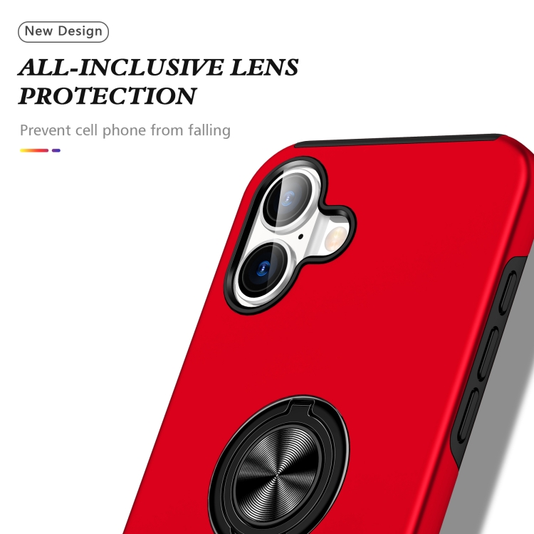 For iPhone 16 Plus PC Hybrid TPU Magnetic Ring Holder Phone Case(Red) For iPhone 16 Plus PC Hybrid TPU Magnetic Ring Holder Phone Case(Red)