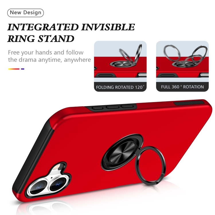 For iPhone 16 Plus PC Hybrid TPU Magnetic Ring Holder Phone Case(Red) For iPhone 16 Plus PC Hybrid TPU Magnetic Ring Holder Phone Case(Red)