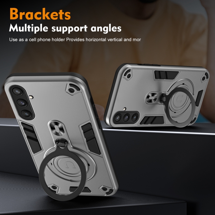 For Samsung Galaxy S23 FE 5G Metal Ring 360 Degree Rotating Holder PC Hybrid TPU Phone Case(Silver Grey) For Samsung Galaxy S23 FE 5G Metal Ring 360 Degree Rotating Holder PC Hybrid TPU Phone Case(Silver Grey)