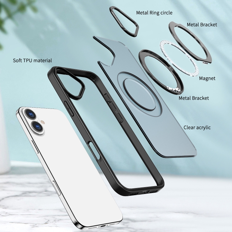 For iPhone 16 Wing Series MagSafe Magnetic Ring Holder Phone Case(Black) For iPhone 16 Wing Series MagSafe Magnetic Ring Holder Phone Case(Black)