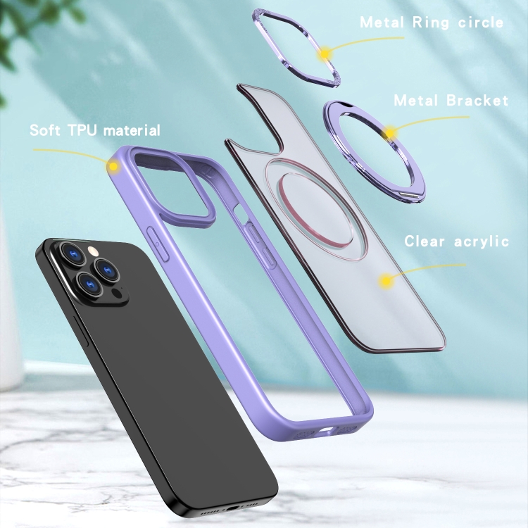 For iPhone 15 Pro Max Wing Series MagSafe Magnetic Ring Holder Phone Case(Light Purple) - 3