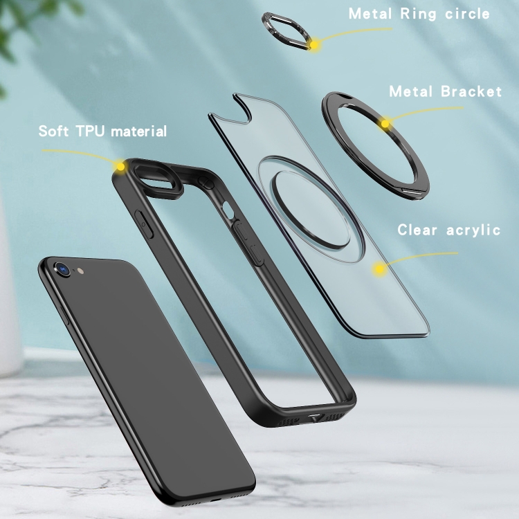 For iPhone SE 2022 / 2020 / 8 / 7 Wing Series MagSafe Magnetic Ring Holder Phone Case(Black) For iPhone SE 2022 / 2020 / 8 / 7 Wing Series MagSafe Magnetic Ring Holder Phone Case(Black)