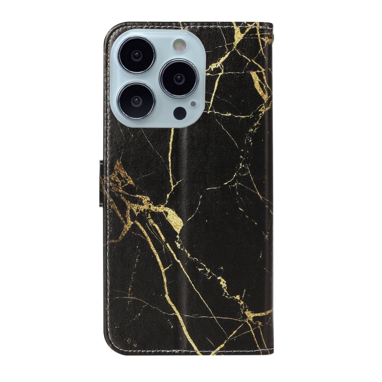 For iPhone 16 Pro Max Colored Drawing Marble Pattern Leather Phone Case(Black Gold Marble) For iPhone 16 Pro Max Colored Drawing Marble Pattern Leather Phone Case(Black Gold Marble)