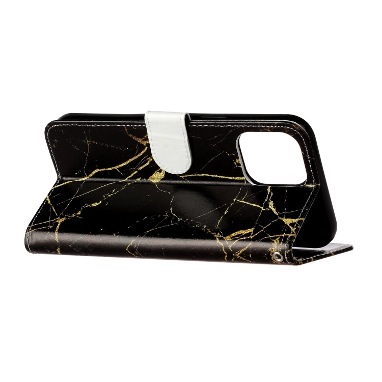 For iPhone 16 Pro Max Colored Drawing Marble Pattern Leather Phone Case(Black Gold Marble) For iPhone 16 Pro Max Colored Drawing Marble Pattern Leather Phone Case(Black Gold Marble)