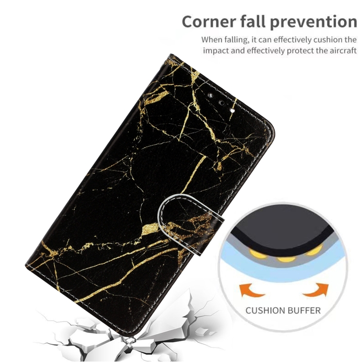 For iPhone 16 Pro Max Colored Drawing Marble Pattern Leather Phone Case(Black Gold Marble) For iPhone 16 Pro Max Colored Drawing Marble Pattern Leather Phone Case(Black Gold Marble)
