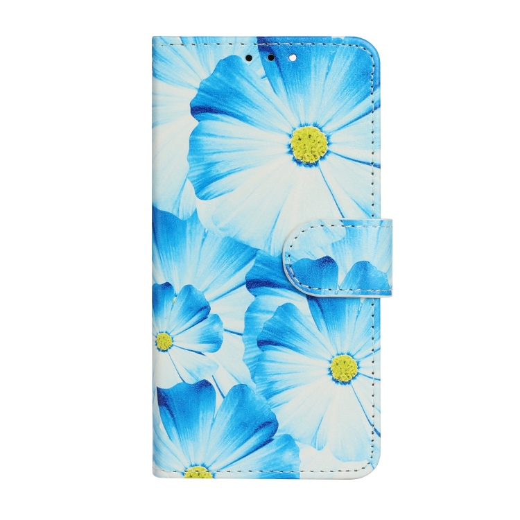 For iPhone 16 Plus Colored Drawing Marble Pattern Leather Phone Case(Blue Flower)