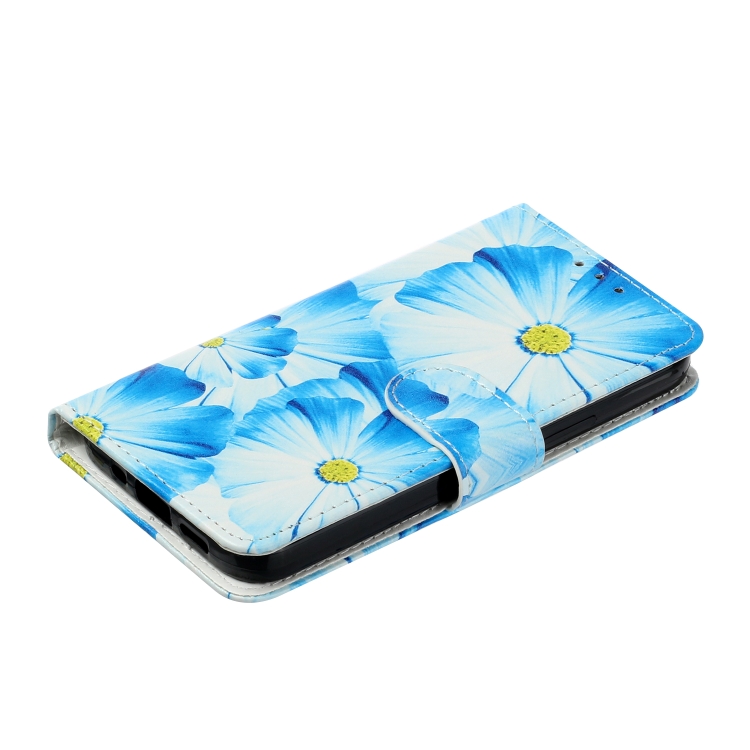 For iPhone 16 Plus Colored Drawing Marble Pattern Leather Phone Case(Blue Flower)