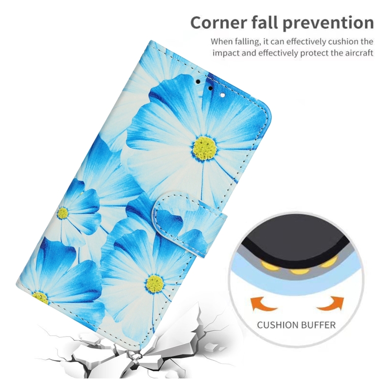 For iPhone 16 Plus Colored Drawing Marble Pattern Leather Phone Case(Blue Flower)