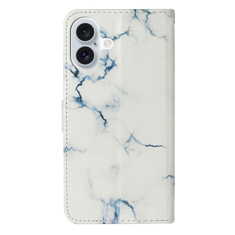 For iPhone 16 Colored Drawing Marble Pattern Leather Phone Case(White Marble) For iPhone 16 Colored Drawing Marble Pattern Leather Phone Case(White Marble)