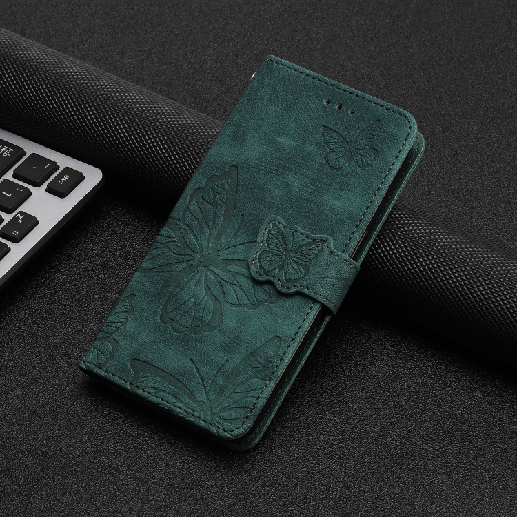 For iPhone 16 Skin-feel Embossed Butterfly Leather Phone Case(Green) For iPhone 16 Skin-feel Embossed Butterfly Leather Phone Case(Green)