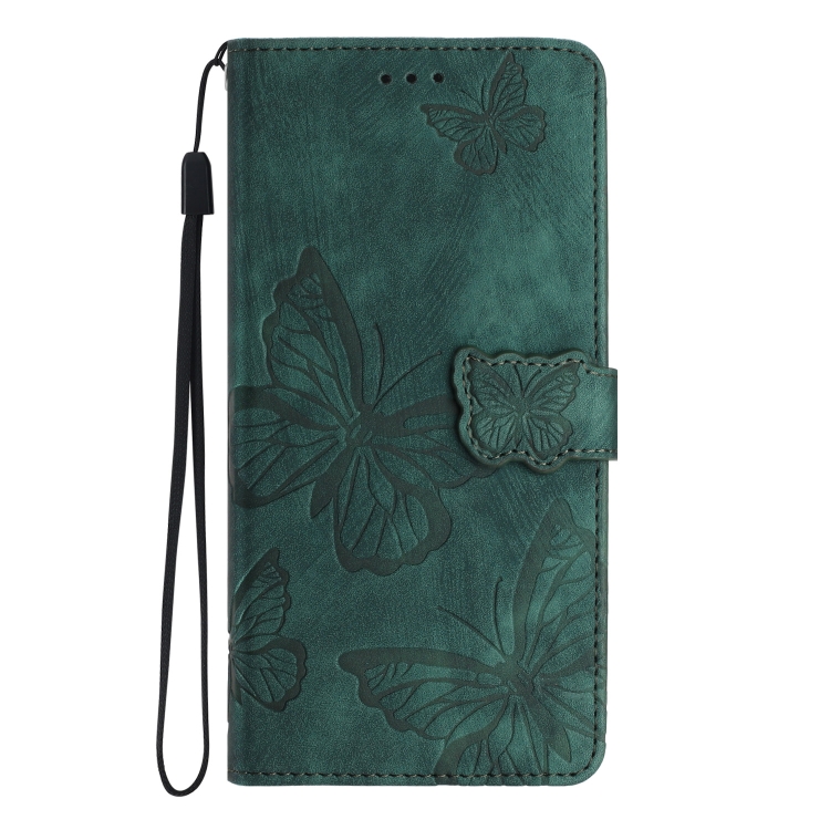 For iPhone 16 Skin-feel Embossed Butterfly Leather Phone Case(Green) For iPhone 16 Skin-feel Embossed Butterfly Leather Phone Case(Green)