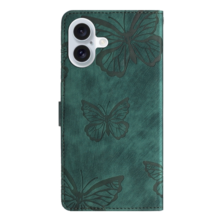 For iPhone 16 Skin-feel Embossed Butterfly Leather Phone Case(Green) For iPhone 16 Skin-feel Embossed Butterfly Leather Phone Case(Green)