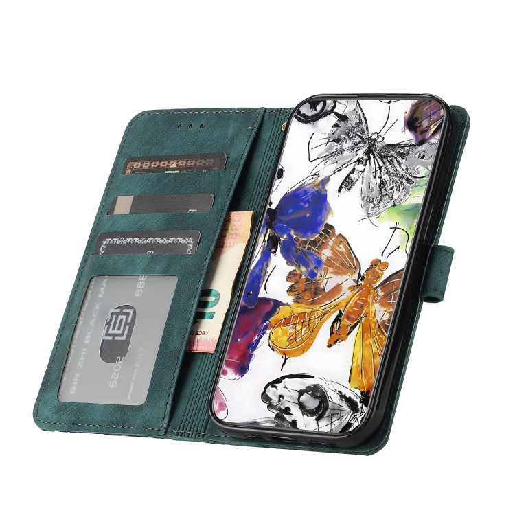 For iPhone 16 Skin-feel Embossed Butterfly Leather Phone Case(Green) For iPhone 16 Skin-feel Embossed Butterfly Leather Phone Case(Green)