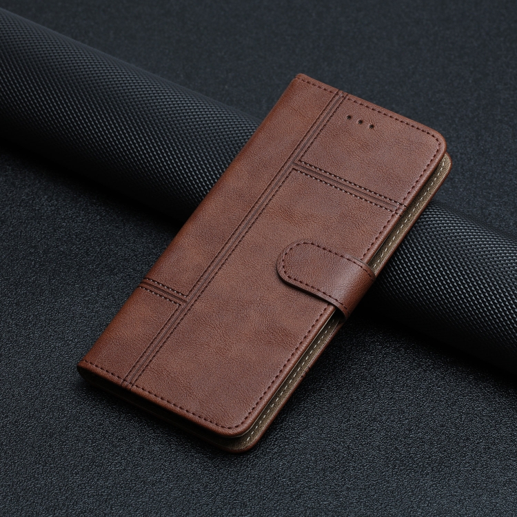 For iPhone 16 Cowhide Texture Stitching Leather Phone Case(Coffee) For iPhone 16 Cowhide Texture Stitching Leather Phone Case(Coffee)