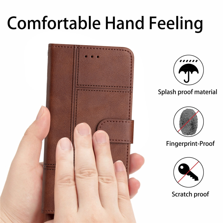 For iPhone 16 Cowhide Texture Stitching Leather Phone Case(Coffee) For iPhone 16 Cowhide Texture Stitching Leather Phone Case(Coffee)