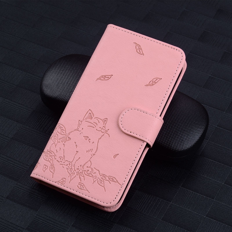 For iPhone 13 mini Cute Cat Embossed Leather Phone Case(Pink) For iPhone 13 mini Cute Cat Embossed Leather Phone Case(Pink)