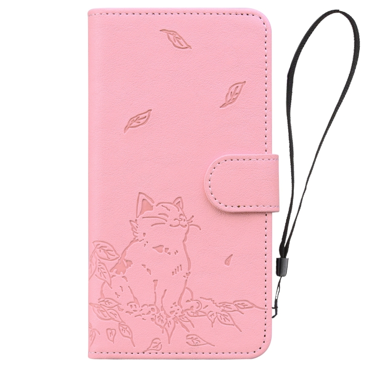 For iPhone 13 mini Cute Cat Embossed Leather Phone Case(Pink) For iPhone 13 mini Cute Cat Embossed Leather Phone Case(Pink)