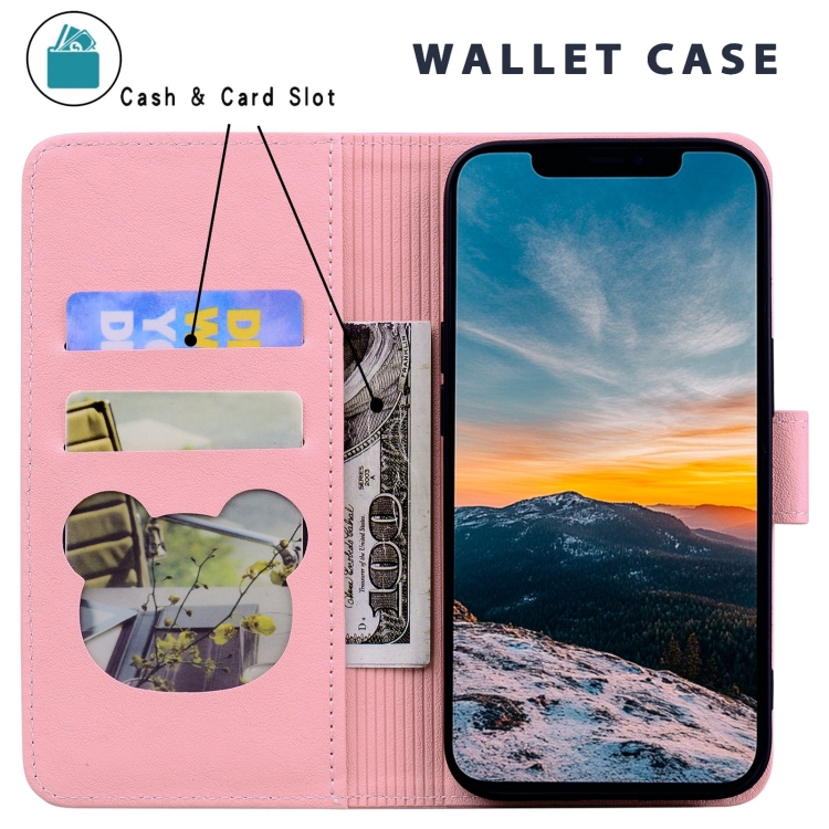 For iPhone 13 mini Cute Cat Embossed Leather Phone Case(Pink) For iPhone 13 mini Cute Cat Embossed Leather Phone Case(Pink)