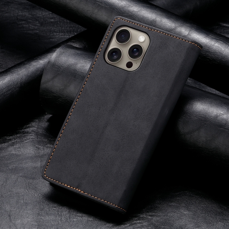 For iPhone 16 Pro Max Business Solid Color Magnetic RFID Leather Phone Case(Black) For iPhone 16 Pro Max Business Solid Color Magnetic RFID Leather Phone Case(Black)