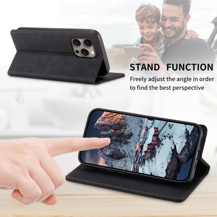 For iPhone 16 Pro Max Business Solid Color Magnetic RFID Leather Phone Case(Black) For iPhone 16 Pro Max Business Solid Color Magnetic RFID Leather Phone Case(Black)