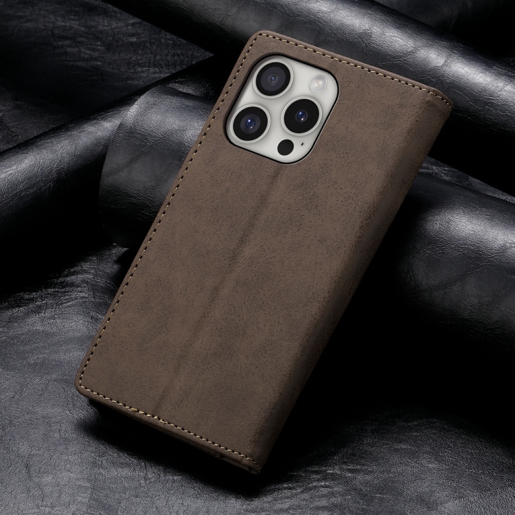 For iPhone 16 Pro Business Solid Color Magnetic RFID Leather Phone Case(Brown) For iPhone 16 Pro Business Solid Color Magnetic RFID Leather Phone Case(Brown)