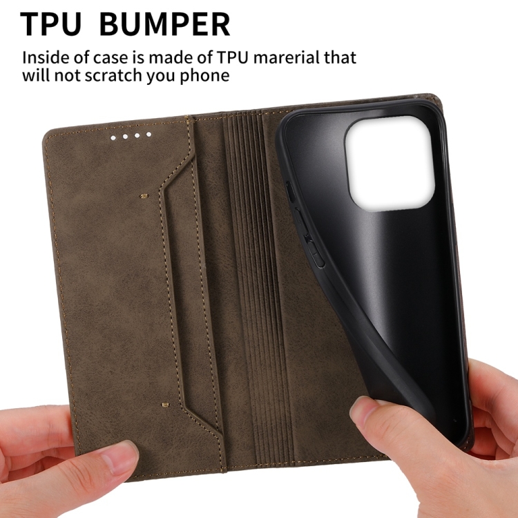 For iPhone 16 Pro Business Solid Color Magnetic RFID Leather Phone Case(Brown) For iPhone 16 Pro Business Solid Color Magnetic RFID Leather Phone Case(Brown)
