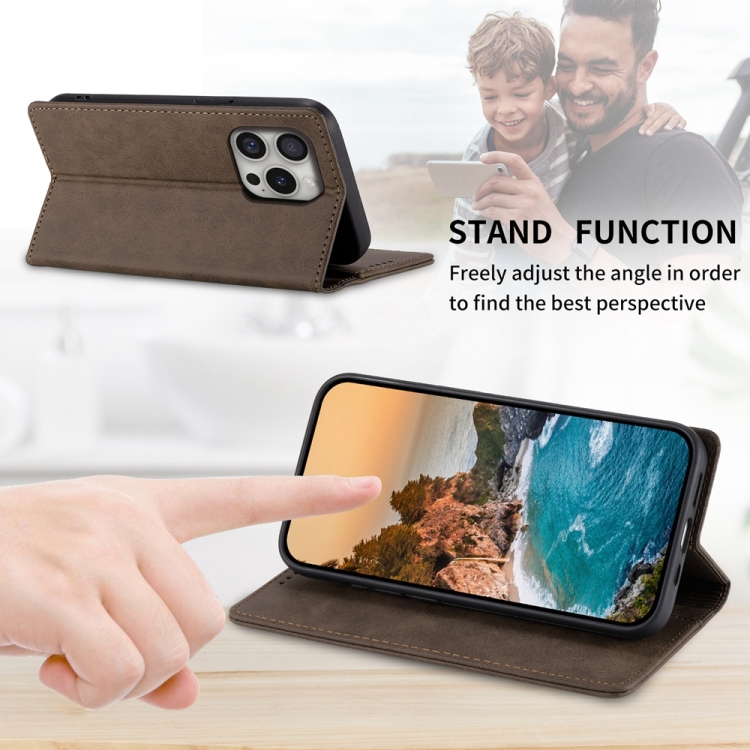 For iPhone 16 Pro Business Solid Color Magnetic RFID Leather Phone Case(Brown) For iPhone 16 Pro Business Solid Color Magnetic RFID Leather Phone Case(Brown)