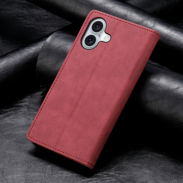 For iPhone 16 Business Solid Color Magnetic RFID Leather Phone Case(Red) For iPhone 16 Business Solid Color Magnetic RFID Leather Phone Case(Red)
