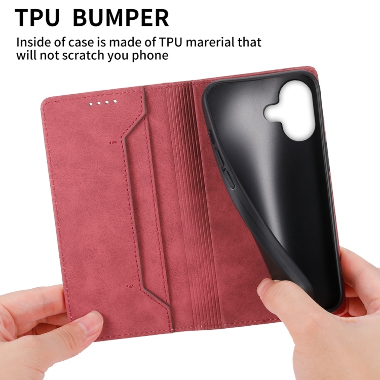For iPhone 16 Business Solid Color Magnetic RFID Leather Phone Case(Red) For iPhone 16 Business Solid Color Magnetic RFID Leather Phone Case(Red)