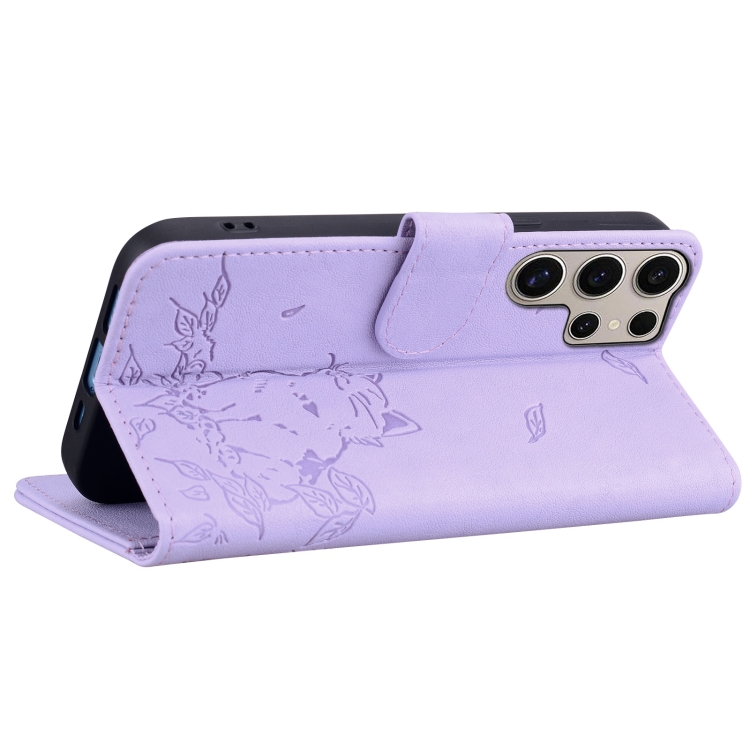 For Samsung Galaxy S24 Ultra 5G Cute Cat Embossed Leather Phone Case(Purple) For Samsung Galaxy S24 Ultra 5G Cute Cat Embossed Leather Phone Case(Purple)