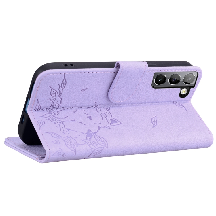 For Samsung Galaxy S22+ 5G Cute Cat Embossed Leather Phone Case(Purple) For Samsung Galaxy S22+ 5G Cute Cat Embossed Leather Phone Case(Purple)