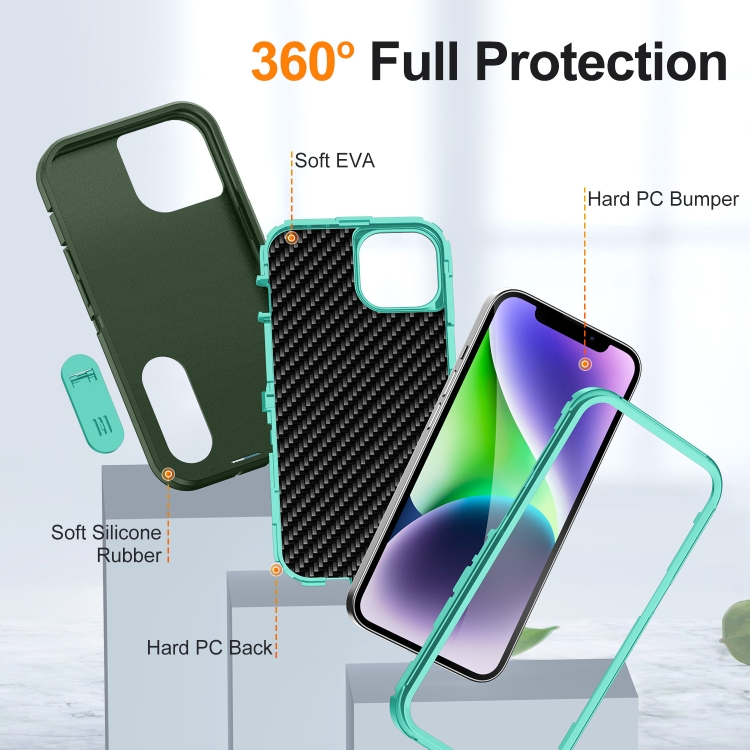 For iPhone 14 Plus Defender Gen2 Rugged PC + Silicone Phone Case with Holder(Dark Green+Cyan) For iPhone 14 Plus Defender Gen2 Rugged PC + Silicone Phone Case with Holder(Dark Green+Cyan)