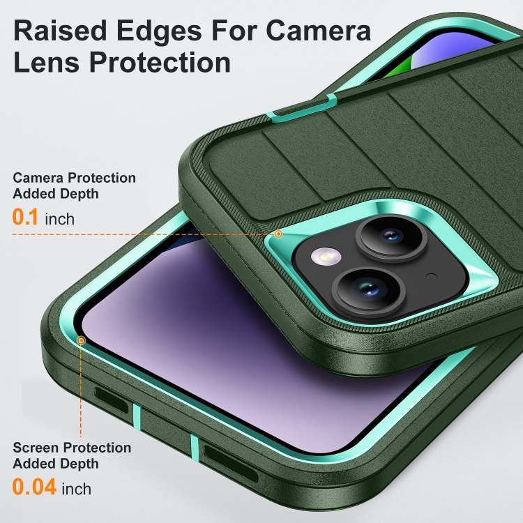 For iPhone 14 Plus Defender Gen2 Rugged PC + Silicone Phone Case with Holder(Dark Green+Cyan) For iPhone 14 Plus Defender Gen2 Rugged PC + Silicone Phone Case with Holder(Dark Green+Cyan)