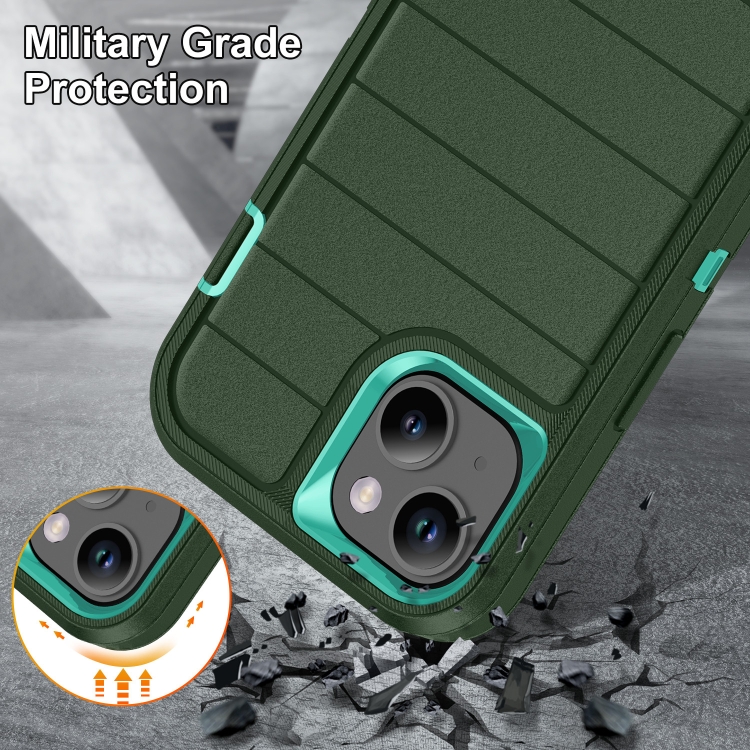 For iPhone 14 Plus Defender Gen2 Rugged PC + Silicone Phone Case with Holder(Dark Green+Cyan) For iPhone 14 Plus Defender Gen2 Rugged PC + Silicone Phone Case with Holder(Dark Green+Cyan)