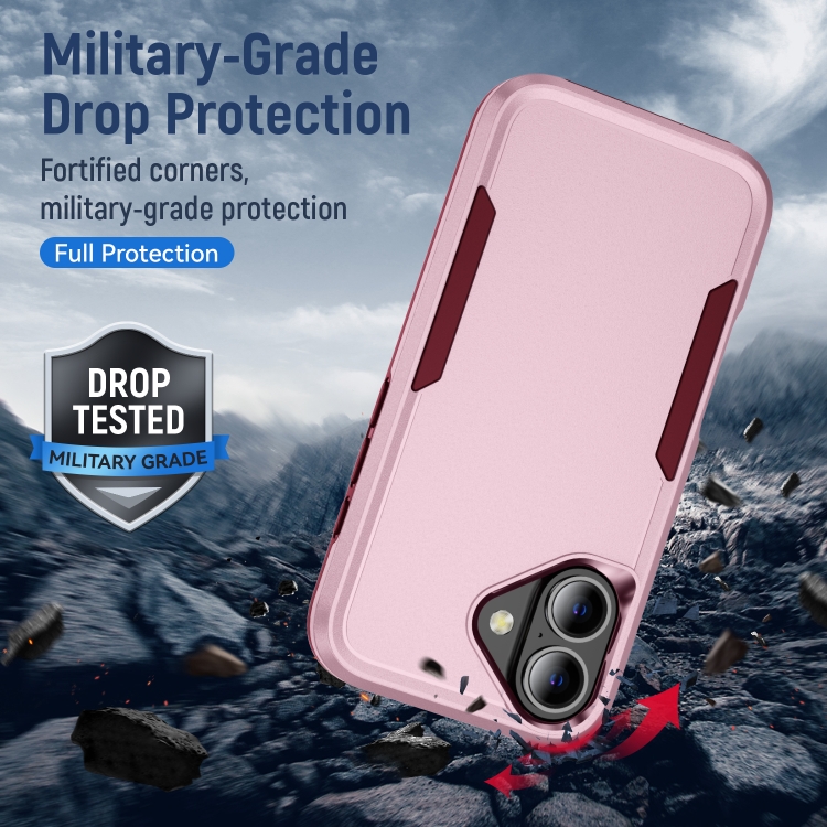 For iPhone 16 Plus Pioneer Armor Heavy Duty PC + TPU Phone Case(Pink+Rose Red)