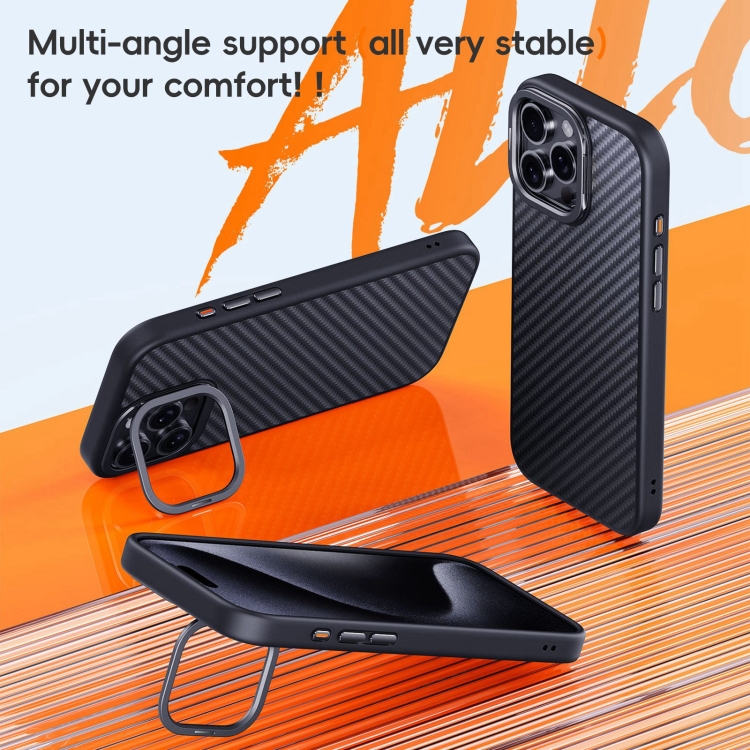 For iPhone 16 Pro Max Carbon Fiber Kevlar Lens Holder MagSafe Magnetic Phone Case(Black) For iPhone 16 Pro Max Carbon Fiber Kevlar Lens Holder MagSafe Magnetic Phone Case(Black)