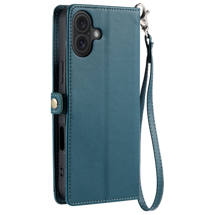 For iPhone 16 Plus Wallet Multi-card Slot Leather Phone Case with Lanyard(Green)