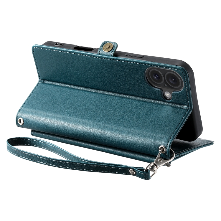 For iPhone 16 Plus Wallet Multi-card Slot Leather Phone Case with Lanyard(Green)