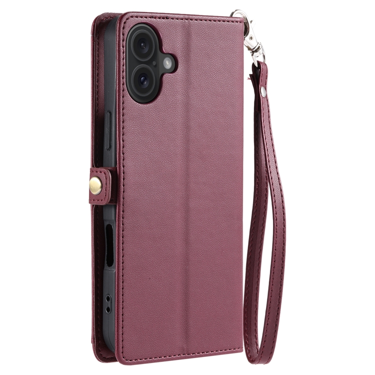 For iPhone 16 Wallet Multi-card Slot Leather Phone Case with Lanyard(Wine Red) For iPhone 16 Wallet Multi-card Slot Leather Phone Case with Lanyard(Wine Red)