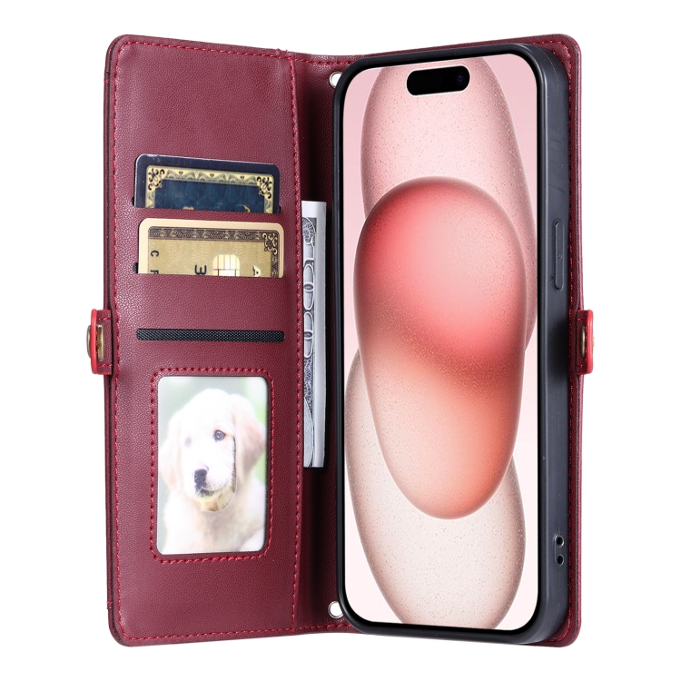 For iPhone 16 Wallet Multi-card Slot Leather Phone Case with Lanyard(Wine Red) For iPhone 16 Wallet Multi-card Slot Leather Phone Case with Lanyard(Wine Red)