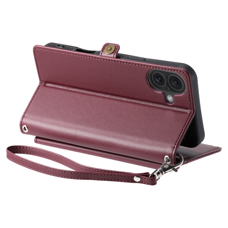 For iPhone 16 Wallet Multi-card Slot Leather Phone Case with Lanyard(Wine Red) For iPhone 16 Wallet Multi-card Slot Leather Phone Case with Lanyard(Wine Red)