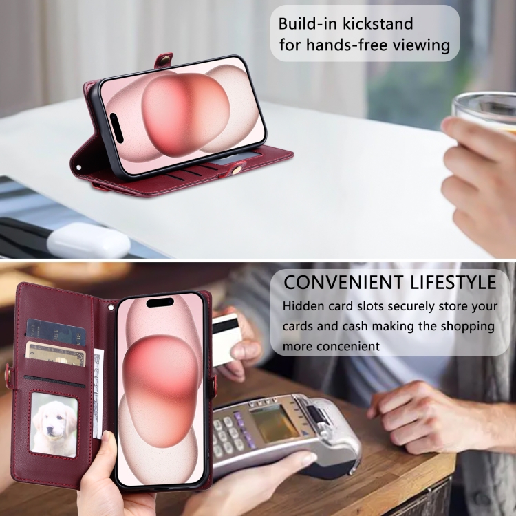 For iPhone 16 Wallet Multi-card Slot Leather Phone Case with Lanyard(Wine Red) For iPhone 16 Wallet Multi-card Slot Leather Phone Case with Lanyard(Wine Red)