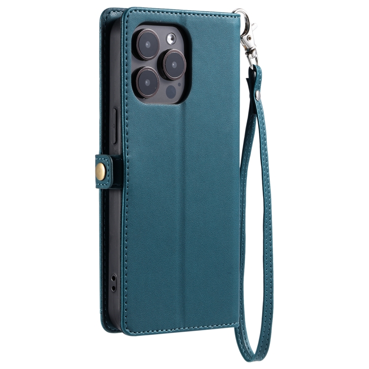 For iPhone 15 Pro Max Wallet Multi-card Slot Leather Phone Case with Lanyard(Green) - 2