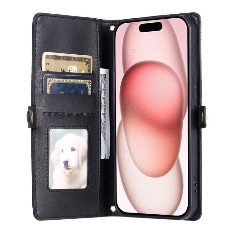 For iPhone 14 Wallet Multi-card Slot Leather Phone Case with Lanyard(Black) For iPhone 14 Wallet Multi-card Slot Leather Phone Case with Lanyard(Black)