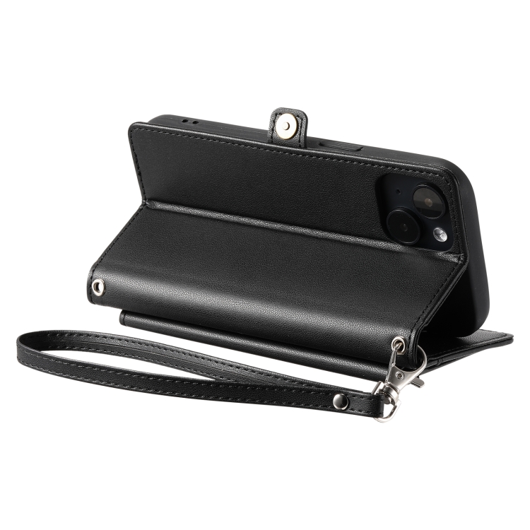 For iPhone 14 Wallet Multi-card Slot Leather Phone Case with Lanyard(Black) For iPhone 14 Wallet Multi-card Slot Leather Phone Case with Lanyard(Black)